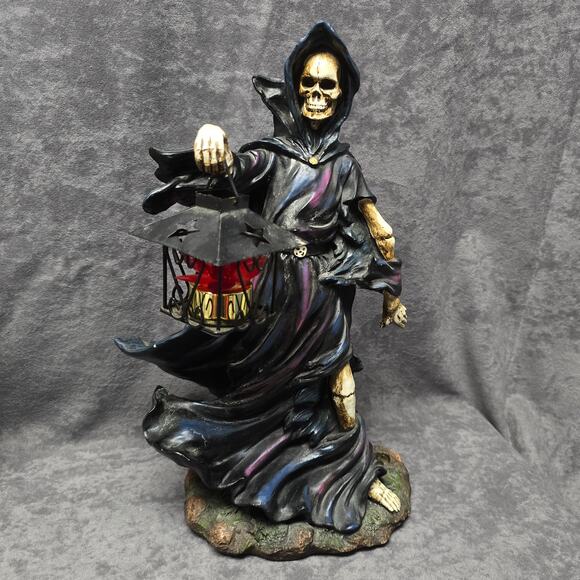 DWK Gothic Grim Reaper Holding Tealight Candle Lantern Statue Removable Scythe - Picture 7 of 14